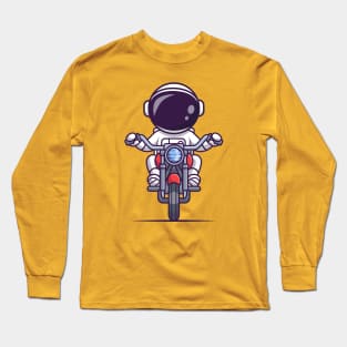 Cute Astronaut Riding Motorbike Cartoon Long Sleeve T-Shirt